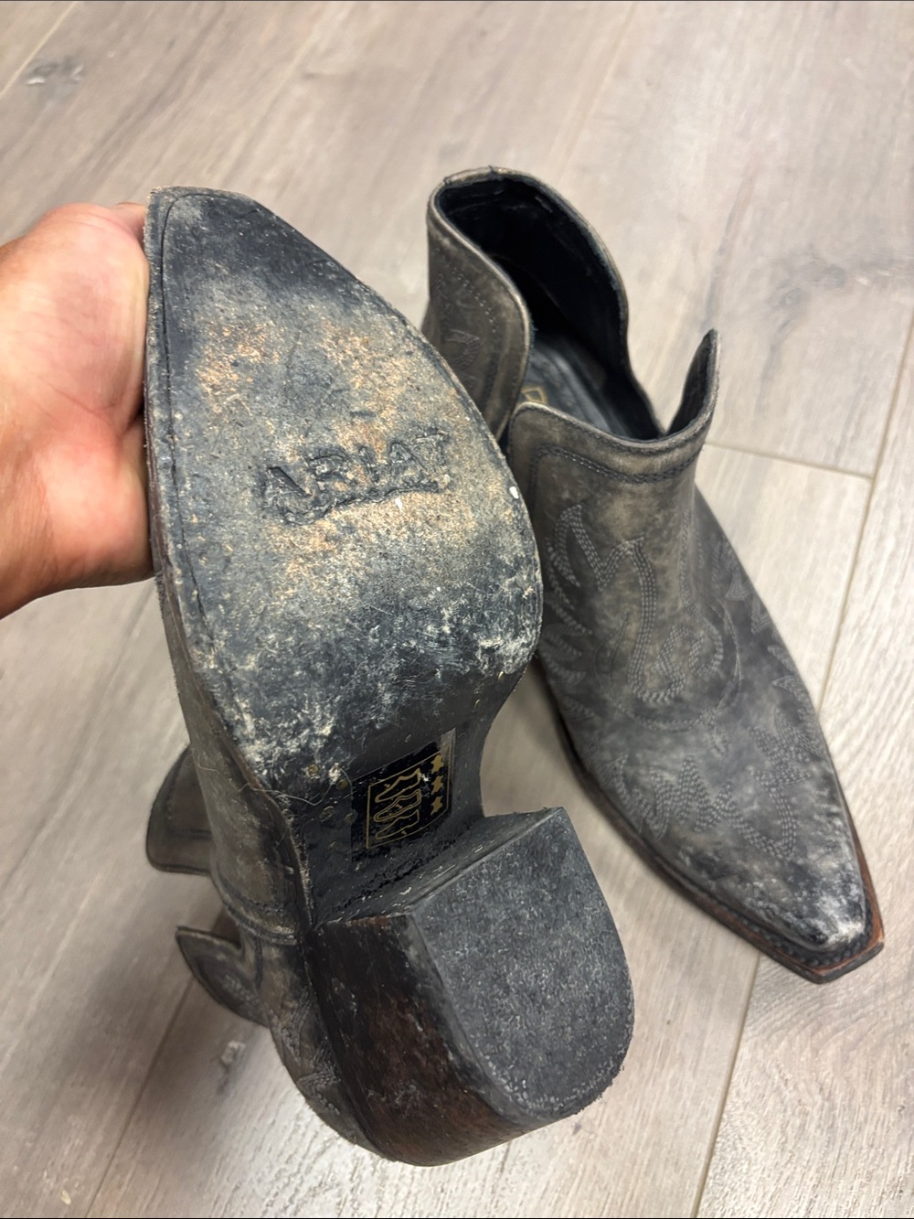 Ariat Gray Distressed Western Ankle Boots - Picture 6 of 8